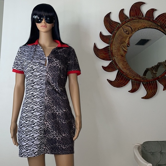 Half Zebra Half Cheetah Collared Dress - Picture 2 of 14
